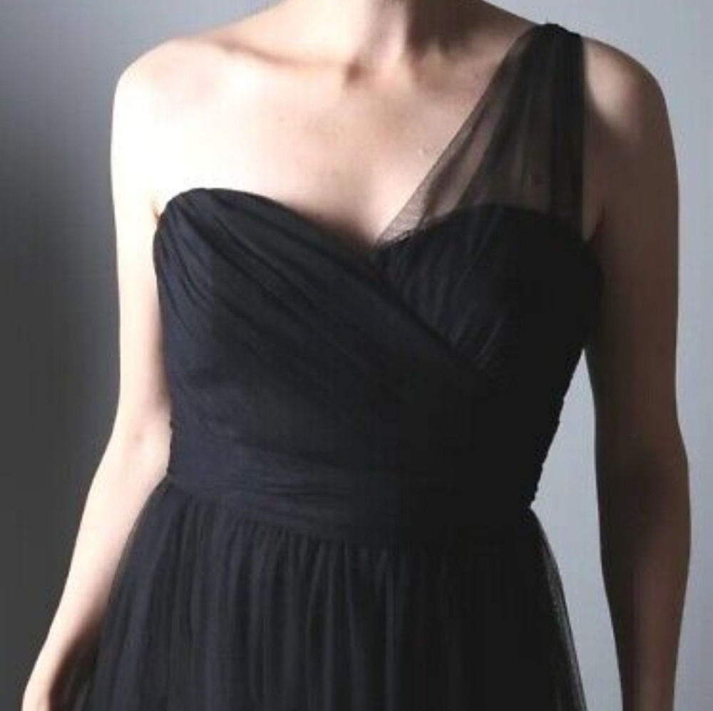 Amsale black one shoulder dress (fits size 10)